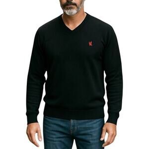 2/$30 Express V-Neck Logo Cotton Sweater Black Size XL